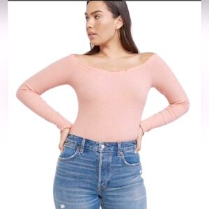 Abercrombie & Fitch Off Shoulder Top Long Sleeve Lettuce Trim Gray Size Medium